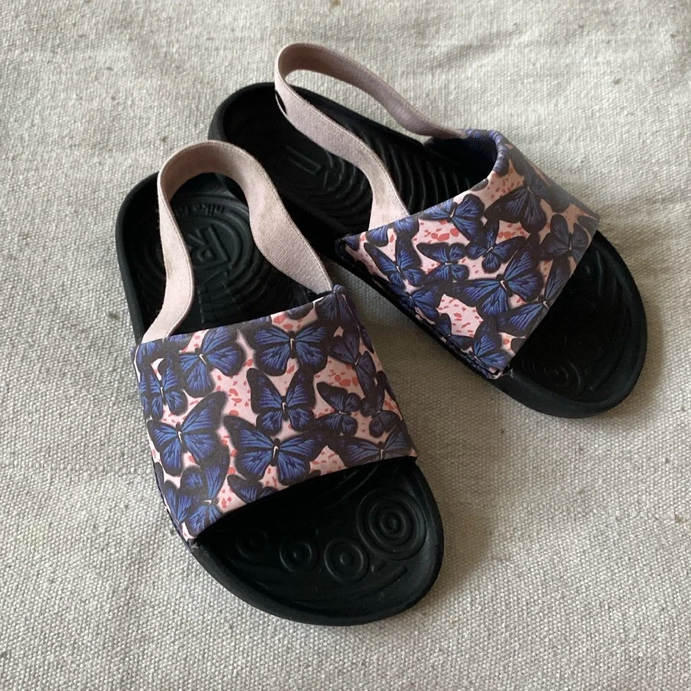 NIKE Kawa Slide Sandals Butterfly Pink Blue Slip On Strap